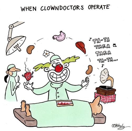 Cartoon: Clown Doctor (medium) by Ottitsch tagged medicine,operation,doctor,clown,nurse,hospital,operate