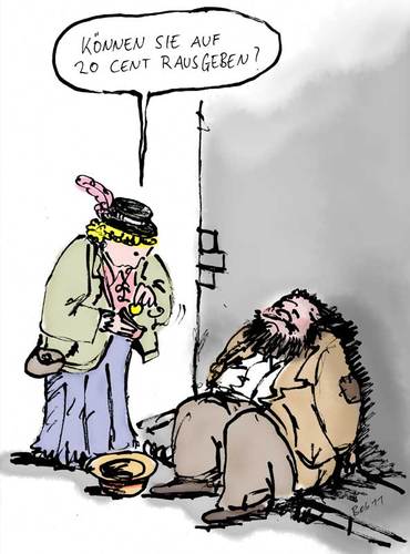Cartoon: 20cent (medium) by bob tagged penner,bettler,alte,frau,spende,hut,geld,münze,cent,euro,bob,hack
