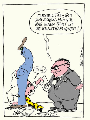 Cartoon: Flexibler Mitarbeiter (medium) by bob tagged chef,boss,angestellter,arbeit,büro,flexibel