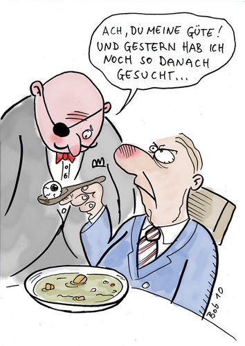 Cartoon: Gesucht-Gefunden (medium) by bob tagged kellner,ober,gast,suppe,auge