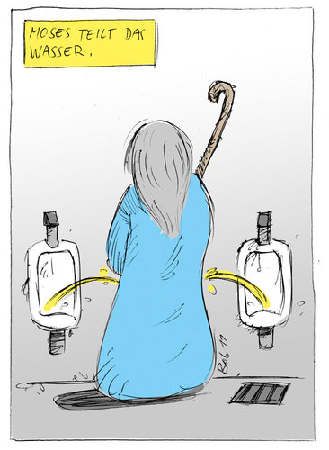 Cartoon: Moses teilt das Wasser (medium) by bob tagged bob,pissoir,klo,testament,altes,at,bibel,gott,moses