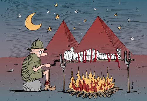 Cartoon: night in egypt (medium) by bob tagged ägypten,mumie,grillen