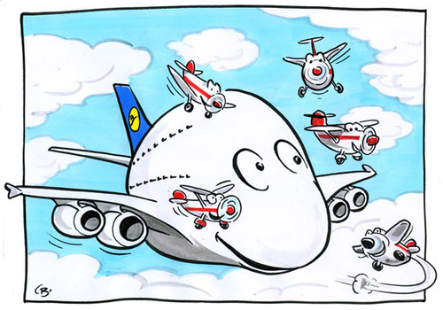 Cartoon: Airbus A380 Contest (medium) by toonpool com tagged airbus380,airbus,lufthansa,contest,plane,flugzeug
