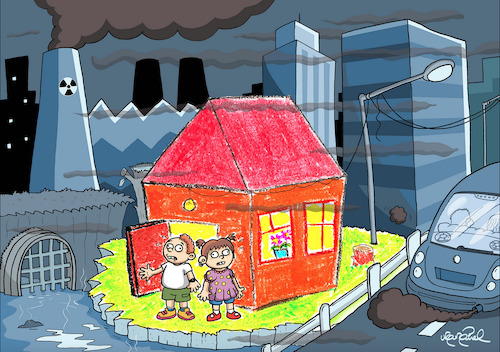 Cartoon: pollution and children (medium) by ugurgunel tagged pollution,environment,enviromental,child,children,dirty,health,city