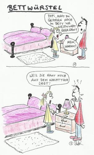 Cartoon: Bettwürstel (medium) by Busch Cartoons tagged kondom,erwischt,dumm,bettwurst