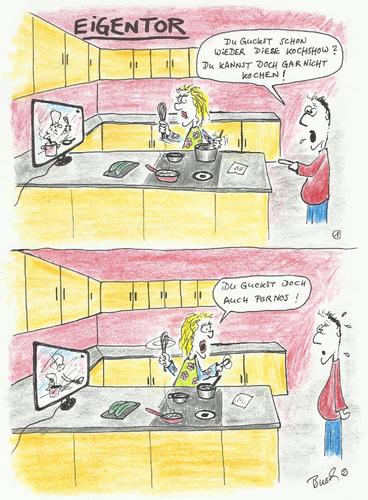 Cartoon: Eigentor (medium) by Busch Cartoons tagged eigentor,beziehung,porno,kochen,kochshow,frau,mann,ehe