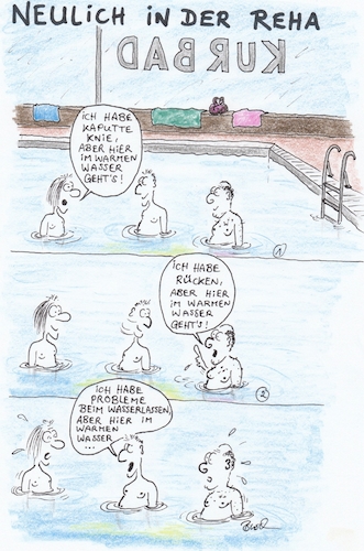Cartoon: In der Reha (medium) by Busch Cartoons tagged kur,bad,reha,gesundheit,wasser,rücken,schmerzen,probleme,klinik,heilung