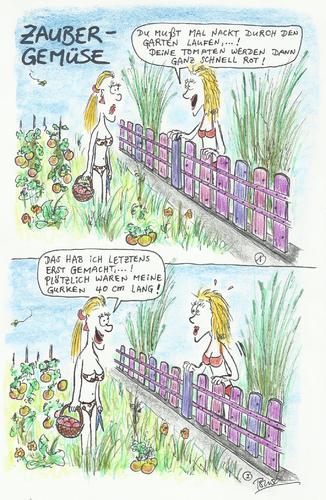 Cartoon: Zaubergemüse (medium) by Busch Cartoons tagged gemüse,gurken,tomaten,frauen,bikini,garten,rot