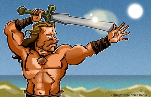 Cartoon: Conan (medium) by nolanium tagged conan,caricature,nolan,harris,arnold,schwarzenegger,nolanium