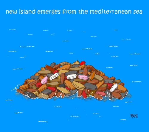 Cartoon: island (medium) by raim tagged mediterranean,tragedy,refugees