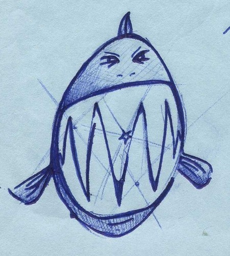 Cartoon: Piranha (medium) by claretwayno tagged fish,piranha,amazon,teeth,swimming,red
