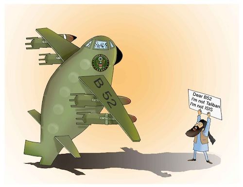 Cartoon: B 52 in Afghanistan (medium) by Shahid Atiq tagged afghanistan