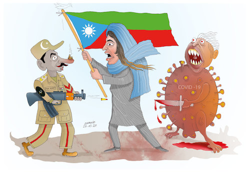 Cartoon: between 2 enemies (medium) by Shahid Atiq tagged balochetan