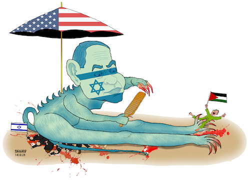 Cartoon: Both peoples are the victims! (medium) by Shahid Atiq tagged israel,and,palestine