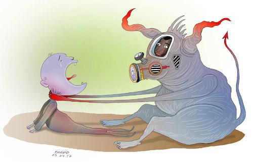 Cartoon: Chemical attack in Syria! (medium) by Shahid Atiq tagged afghanistan,helmand,kabul,attacks