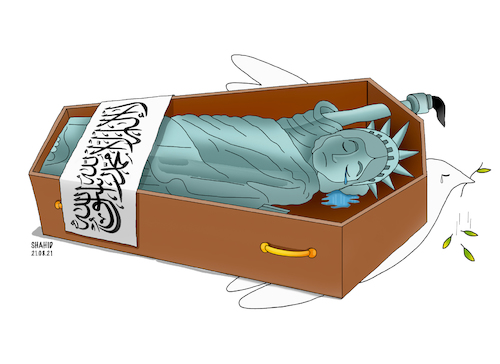 Cartoon: Death of freedom and democracy! (medium) by Shahid Atiq tagged afghanistan