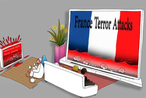 Cartoon: France and afghanistan (medium) by Shahid Atiq tagged afghanistan,kabul,isis,terrorism,taliban