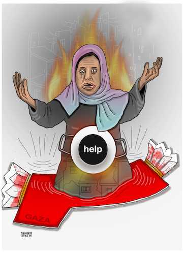Cartoon: Gaza needs food! (medium) by Shahid Atiq tagged palestine
