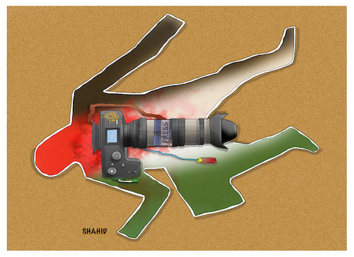 Cartoon: Journalist death in Jenin! (medium) by Shahid Atiq tagged aljazeera