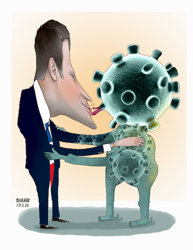 Cartoon: Macron has tested positive ! (medium) by Shahid Atiq tagged france