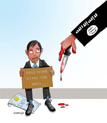Cartoon: NEED WORK (medium) by Shahid Atiq tagged afghanistan,kabul,isis,terrorism,taliban,turkey