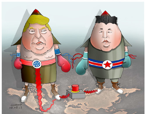 Cartoon: Nuclear tensions between US... (medium) by Shahid Atiq tagged afghanistan,balkh,helmand,kabul,london,nangarhar,attack