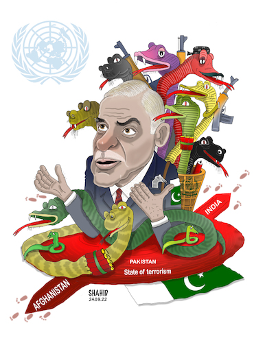 Cartoon: PAK state of terrorism! (medium) by Shahid Atiq tagged afghanistan