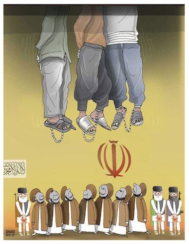 Cartoon: Stop the execution and torture! (medium) by Shahid Atiq tagged afghanistan