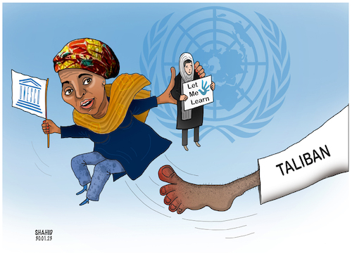 Cartoon: UN and Taliban! (medium) by Shahid Atiq tagged afghanistan
