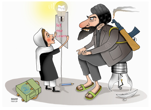 Cartoon: UN Could not open girls school! (medium) by Shahid Atiq tagged afghanistan,nistan
