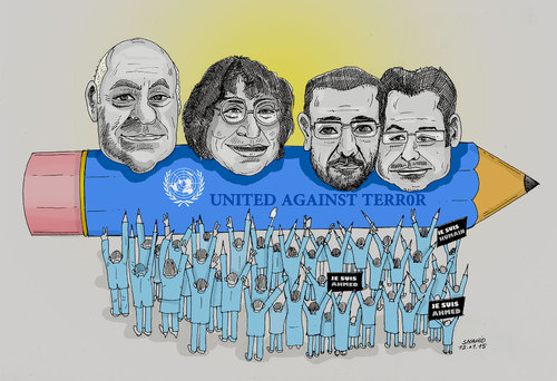 Cartoon: United against terror (medium) by Shahid Atiq tagged 0199