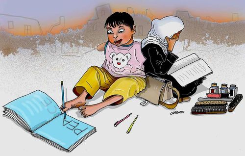 Cartoon: war is enough (medium) by Shahid Atiq tagged afgha,afghanistan,childern,kabul,war,peace,womann