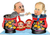 Cartoon: Russia and Turkey Ties (small) by Shahid Atiq tagged afghanistan,kabul,syria,iran,switzerland,schweiz,usa,france,football,safi,cartooneu,uk,putin,erdogan,raiyan,shahid