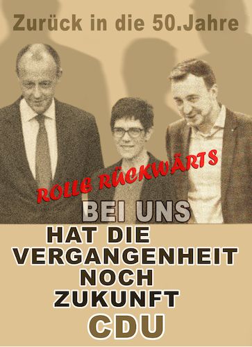 Cartoon: Rolle rückwärts (medium) by heschmand tagged cdu,bundestag,kanzler,merz,annegret,kramp,karrenbauer,konservativ