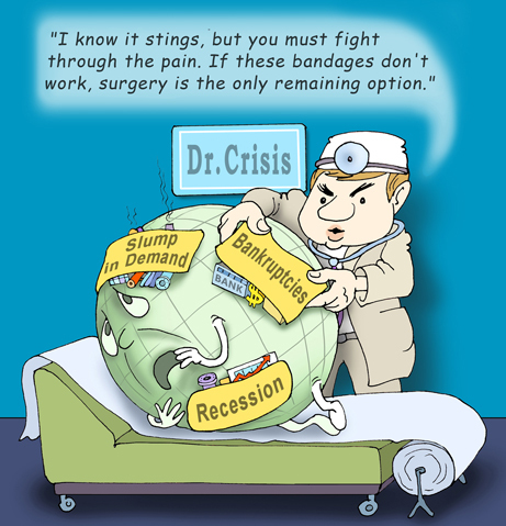 Cartoon: I know it stings... (medium) by gonopolsky tagged crisis,earth,recession
