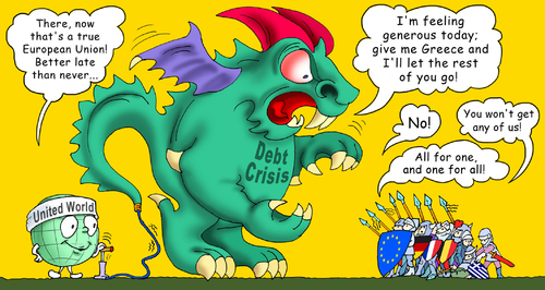 Cartoon: inflated dragon (medium) by gonopolsky tagged europe,debt,crisis,unity