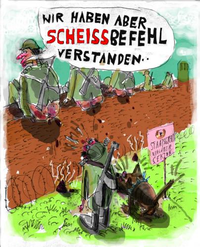 Cartoon: schießbefehl (medium) by Faxenwerk tagged schießbefehl,ddr,mauer,wende,schmalfuß,faxenwerk
