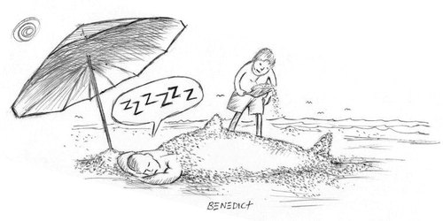 Cartoon: Beach Sands (medium) by efbee1000 tagged shark,sand,beach,man,sleeping,boy