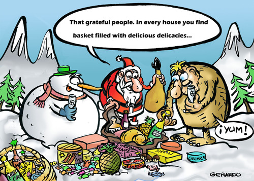 Cartoon: grateful people... (medium) by llobet tagged yeti,snowman,claus,sta,christmas,merry