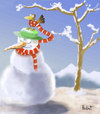 Cartoon: snowman (small) by llobet tagged snowman,bird