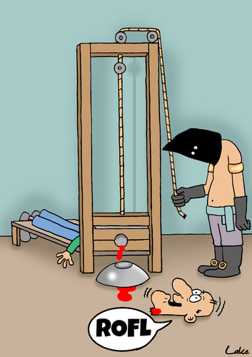 Cartoon: Funny ROFL execution cartoon (medium) by The Nuttaz tagged rofl,execution,beheaded,guillotine,prisoner,internet,chat,online,sms,txtspeak,txtese,chatspeak,txt,txtspk,txtk,txto,texting,smsish,txtslang