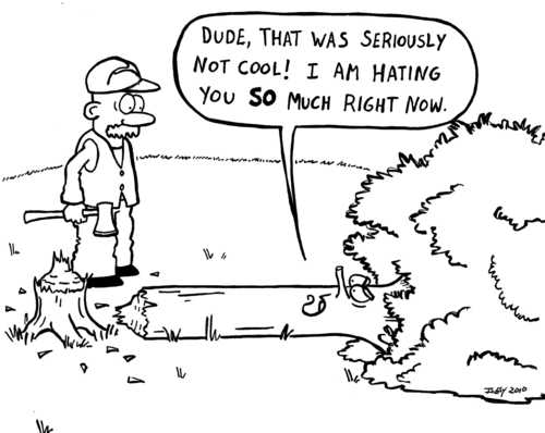 Cartoon: angry tree (medium) by sardonic salad tagged tree,axe,woodsman,cartoon