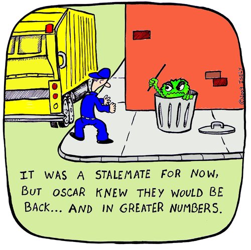 Cartoon: stalemate (medium) by sardonic salad tagged trash,garbage,man,sardonic,salad,oscar