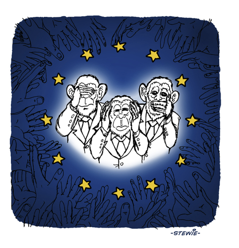 Cartoon: ..and what does the EU do? (medium) by stewie tagged refugee,eu,monkey