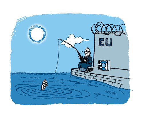 Cartoon: Fishing in troubled water (medium) by stewie tagged eu,refugees,fish