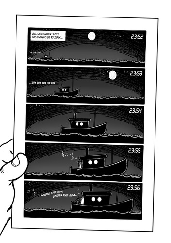 Cartoon: Blackout (medium) by stewie tagged boot,boat,sea,meer,tod,death,ship,schiff,darkness,dunkelheit,end,ende