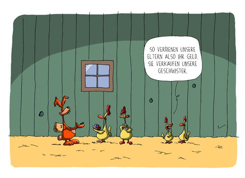 Cartoon: Geld verdienen (medium) by SCHÖN BLÖD tagged thomas,luft,cartoon,lustig,ostern,osterhase,hase,huhn,hühner,geld,finanzen,thomas,luft,cartoon,lustig,ostern,osterhase,hase,huhn,hühner,geld,finanzen