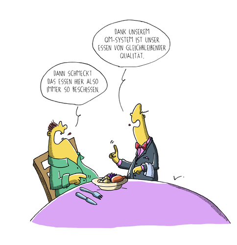 Cartoon: Qualitätsmanagement (medium) by SCHÖN BLÖD tagged thomas,luft,cartoon,lustig,qualitätsmanagement,essen,ober,kellner,gaststätte,lokal,thomas,luft,cartoon,lustig,qualitätsmanagement,essen,ober,kellner,gaststätte,lokal