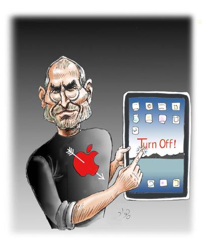 Cartoon: Last job of Steve Jobs (medium) by javad alizadeh tagged iphone,ipad,cmputer,apple,jobs,steve