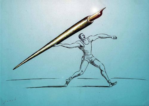 Cartoon: pen thrower (medium) by javad alizadeh tagged thrower,throwing,olympic,sports
